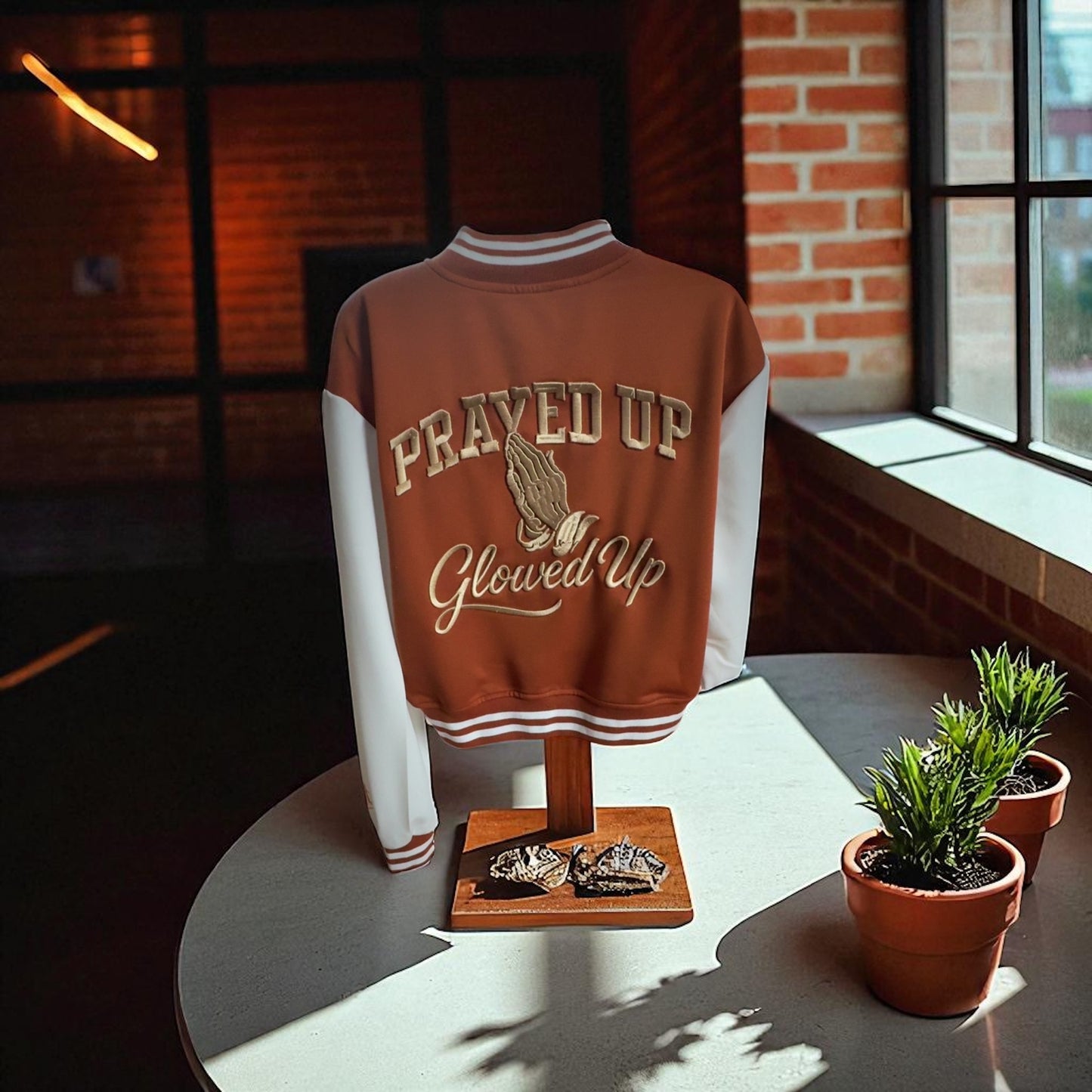 Prayed Up Glowed Up Varsity Jacket